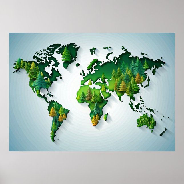 Poster av Wall Art Forest World Map (Framsidan)