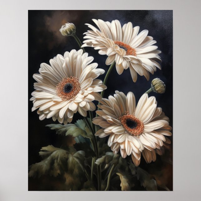 Poster av White Gerbera Daisy Flowers Art Print (Framsidan)
