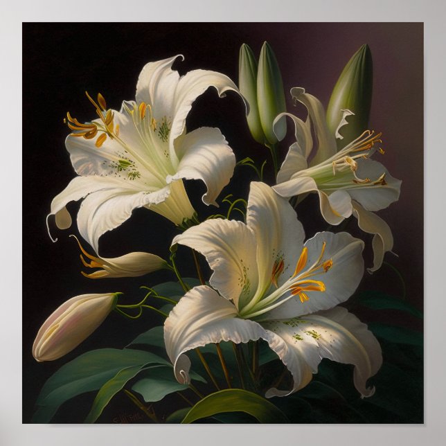 Poster av White Påsk Lily Flowers Art Print (Framsidan)
