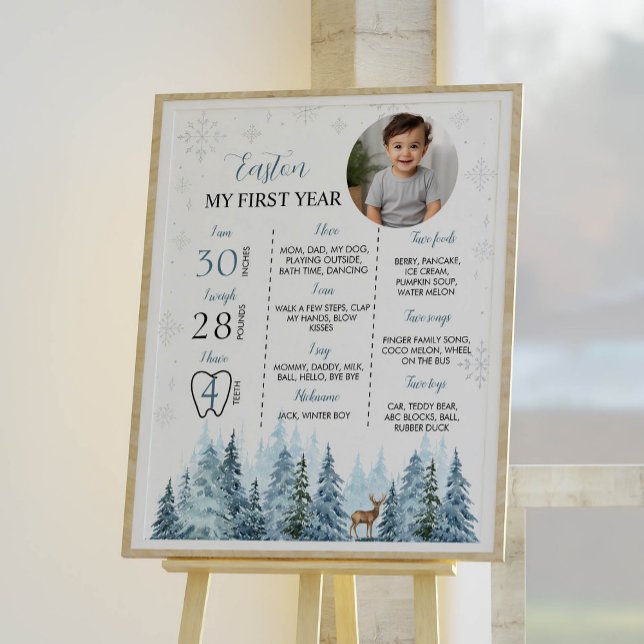 Poster av Winter Reindeer Birthday Photo Milestone (Skapare uppladdad)