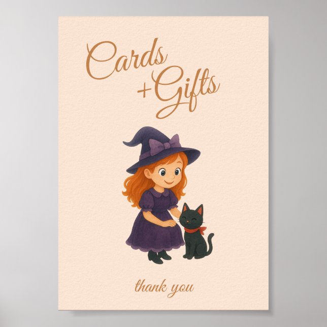 Poster av Witch & Cat Bow-kort i Bord (Framsidan)