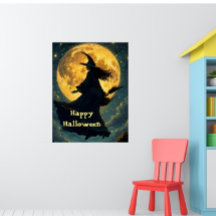Poster av Witch som flyger över helmånsHalloween
