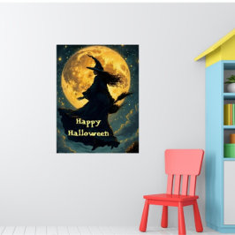 Poster av Witch som flyger över helmånsHalloween