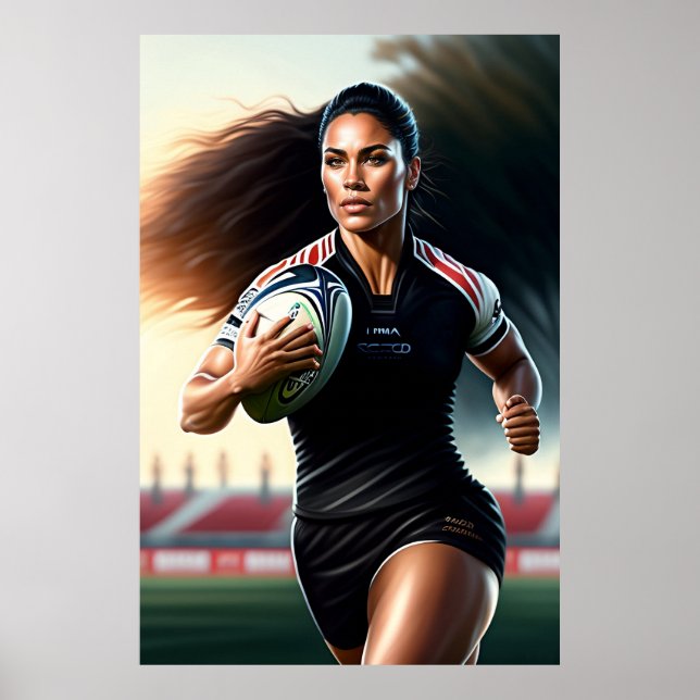 Poster av Woman Rugby Player Art (Framsidan)