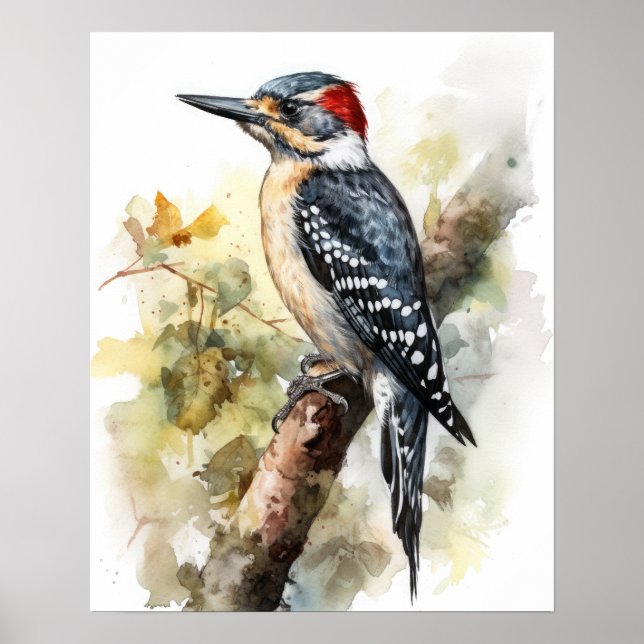 Poster av Woodpecker Bird Art-utskrift (Framsidan)
