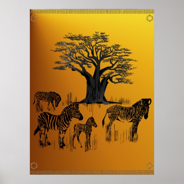 Poster av Zebra och Baobab Träd (Framsidan)