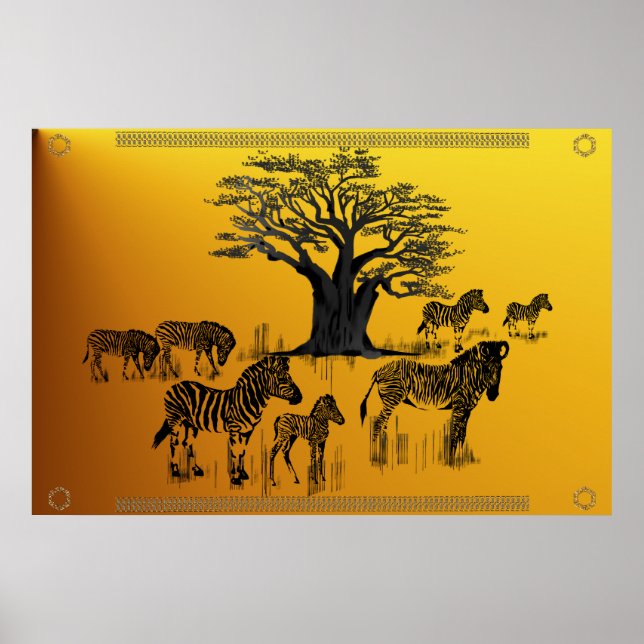 Poster av Zebra och Baobab Träd (Framsidan)