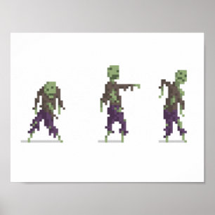 Poster av Zombie 8-bitars Pixel Art Wide