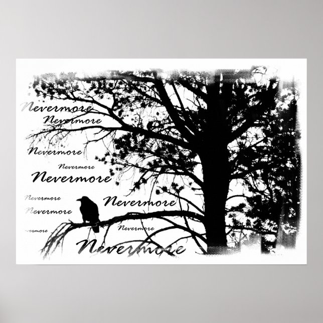 Poster - B&W Icke desto mer Raven Silhouette (Framsidan)