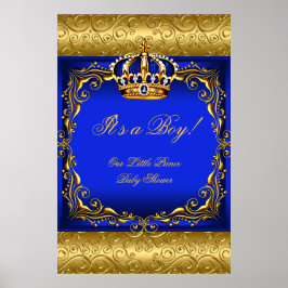 Poster Baby Shower Boy Blue Little Prince Krona