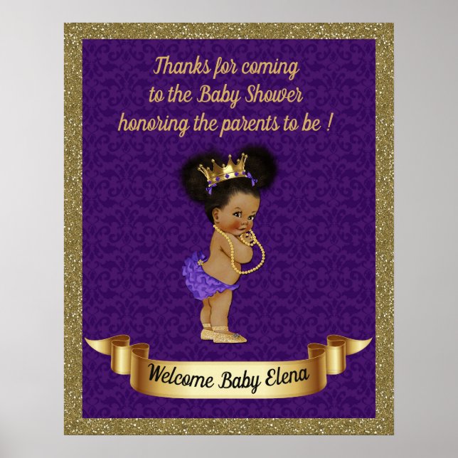 Poster Baby Shower Girl,Princess Girl,lila,16x20 (Framsidan)