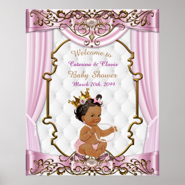 Poster Baby Shower Girl, Princess, rosa, 16 x 20 (Framsidan)