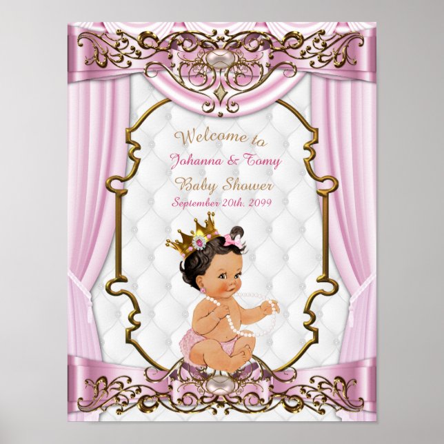 Poster Baby Shower Girl, Princess, rosa, 8,5 x 11 (Framsidan)