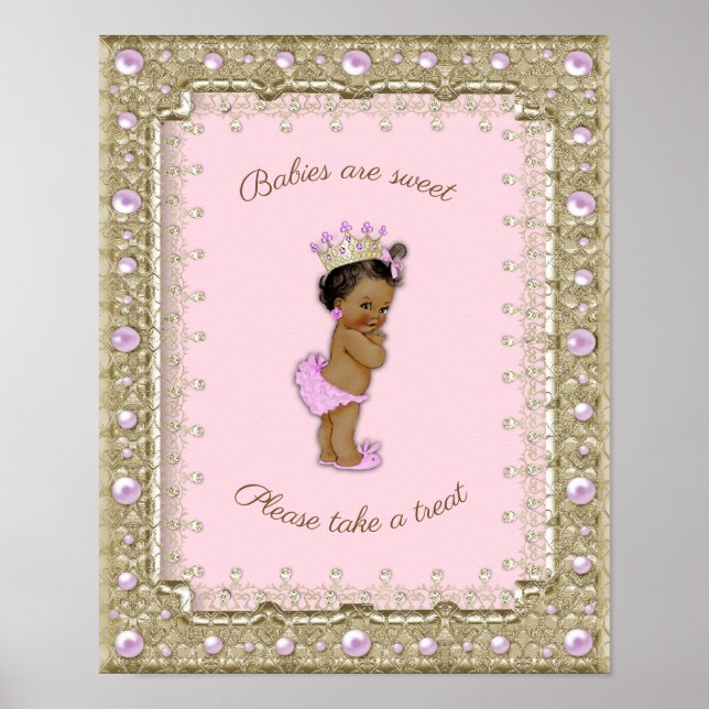 Poster Baby Shower Girl, Princess, rosa, 8,5 x 11 (Framsidan)
