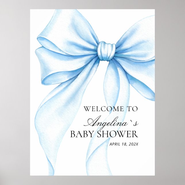 Poster Baby shower med delikat rosett. (Framsidan)