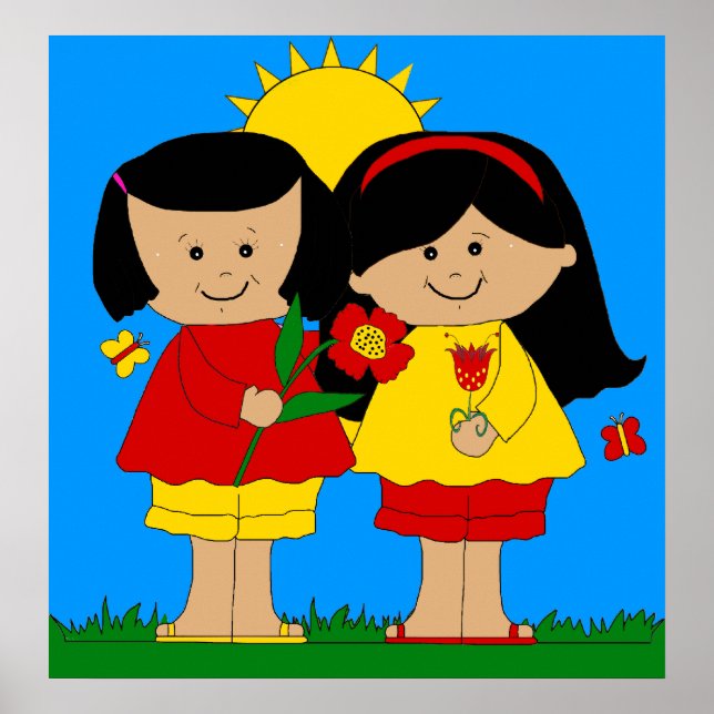 Poster Barn Två bästa vänner Flickor blå (Framsidan)