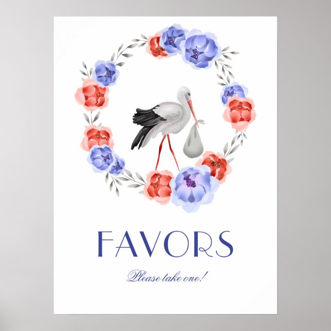 Poster Bebisdusch för vinterfärgstork - favoriter (Framsidan)