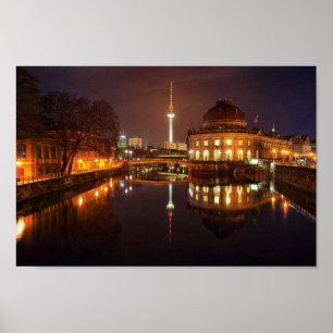 Poster Berlin Tysklandare Skyline Nacht Fernsehtur