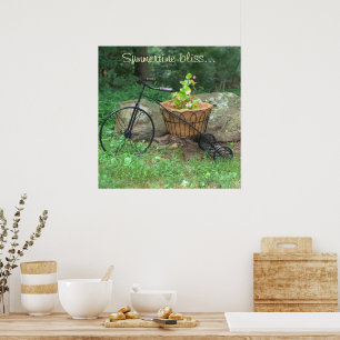 Poster Bicycle Pink Flowers in Basket