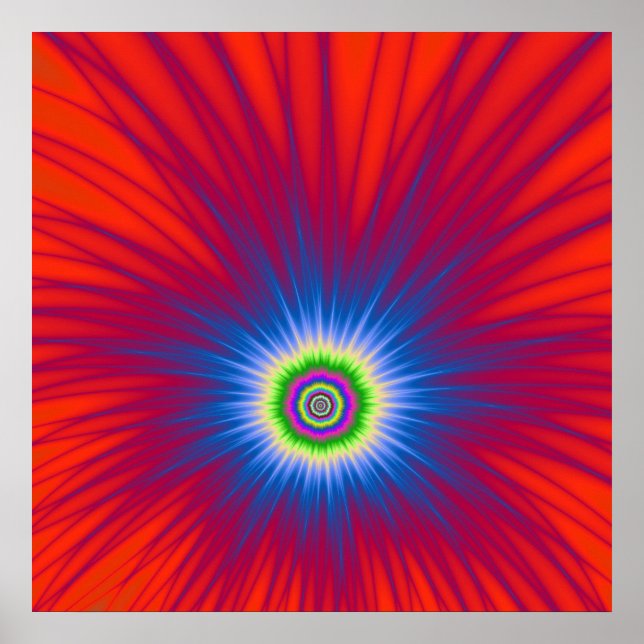 Poster blå explosion på rött (Framsidan)