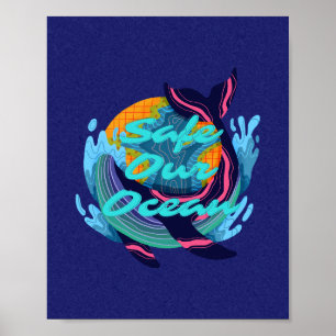Poster blått minimalistiskt skydd för vårt hav