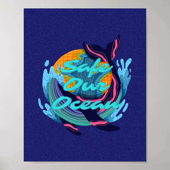 Poster blått minimalistiskt skydd för vårt hav (Framsidan)