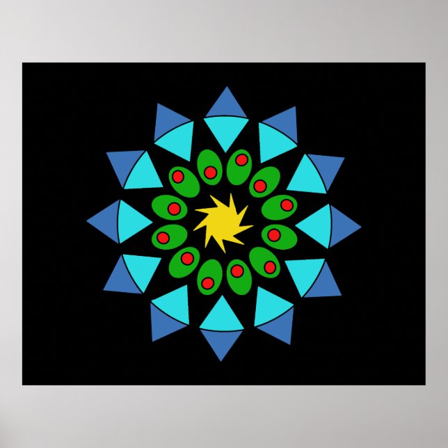 Poster - blått och Grönt Mandala (Framsidan)