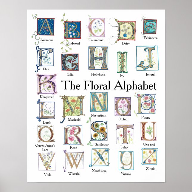 Poster blommigt Alphabet (Framsidan)
