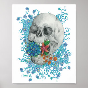 Poster blommigt Skull