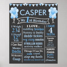 Poster BLUE BALLOONS BIRTHDAY CHALKBOARD