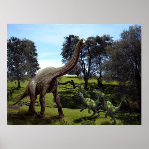 Poster ~ Brachiosaurus Attackerat av Velociraptors