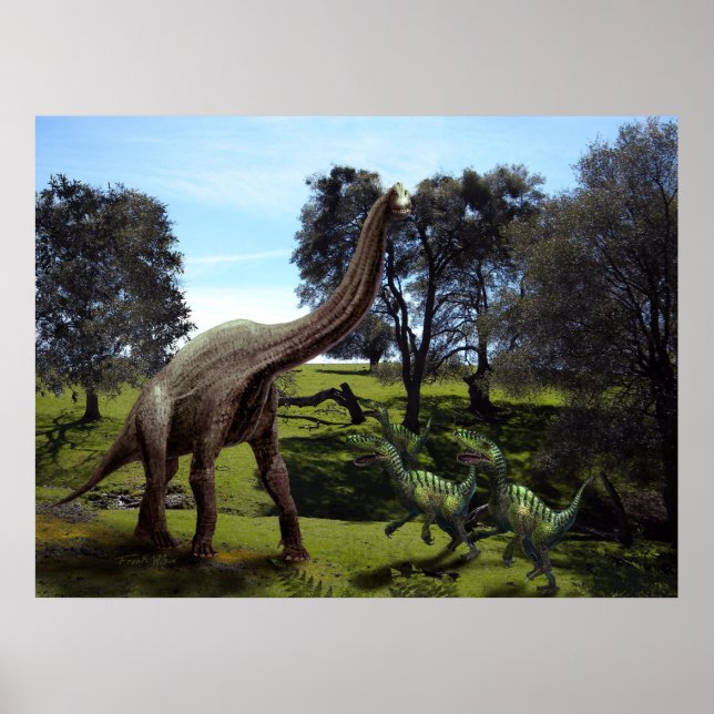 Poster ~ Brachiosaurus Attackerat av Velociraptors (Framsidan)