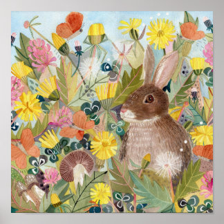 Poster Brown Rabbit och Dandelions