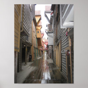 Poster: Bryggen Walkway, Bergen, Norge Poster