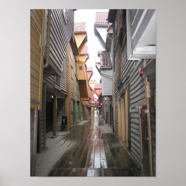 Poster: Bryggen Walkway, Bergen, Norge Poster (Framsidan)