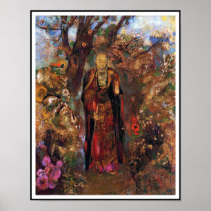 Poster: Buddha Walking bland blommorna Poster