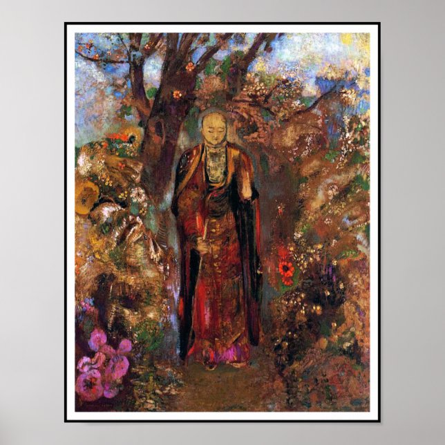 Poster: Buddha Walking bland blommorna Poster (Framsidan)