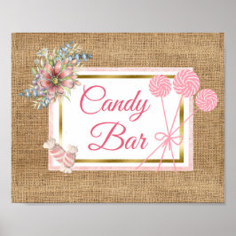 Poster Burlap Rosa Blommigt Candy Ar Bröllop-skylt