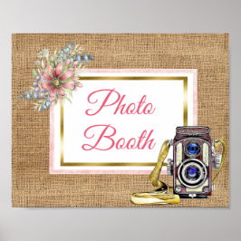 Poster Burlap Rosa Blommigt Photo Booth Bröllop Si