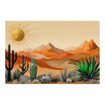 Poster Cactus in Desert Illustration
