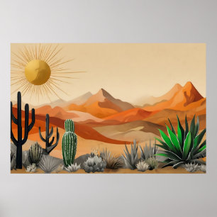 Poster Cactus in Desert Illustration