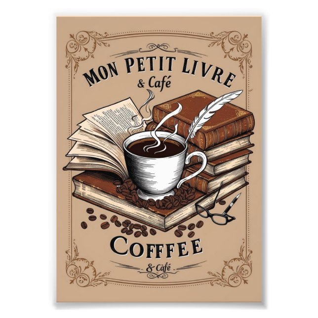 Pôster Café & Mon Petit Livre – A Arte de Ler Fototryck (Framsidan)