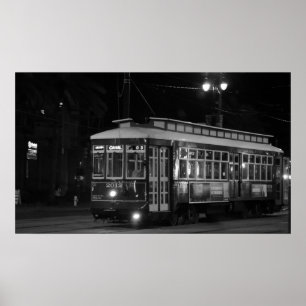 Poster Canal Street Trolley (B&W)