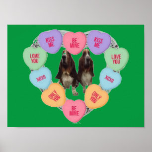 Poster Candy Kärlek Hearts med Bassets