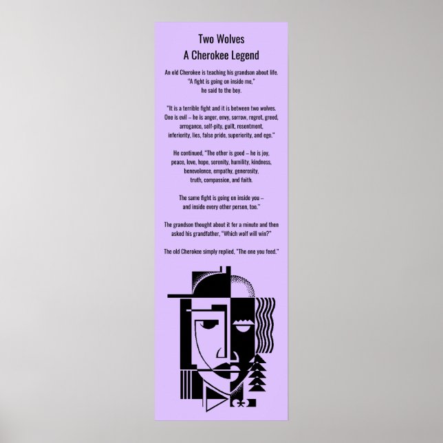 Poster Cherokee Legend Två Vargar Den du matar (Framsidan)
