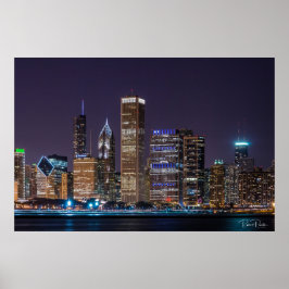 Poster - Chicago Skyline Illinois med Nattens Himl