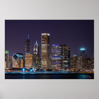 Poster - Chicago Skyline Illinois med Nattens Himl