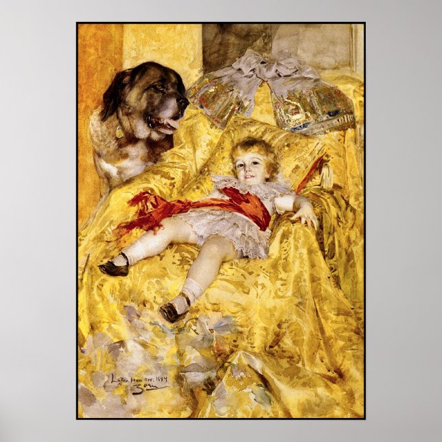 Poster: Child & Saint Bernard: Art av Anders Zorn Poster (Framsidan)