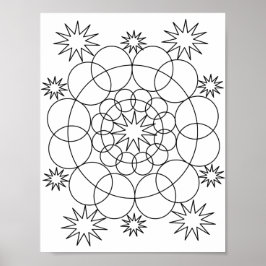 Poster - Cirkler och Stars Mandala till Färg