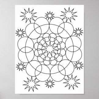 Poster - Cirkler och Stars Mandala till Färg